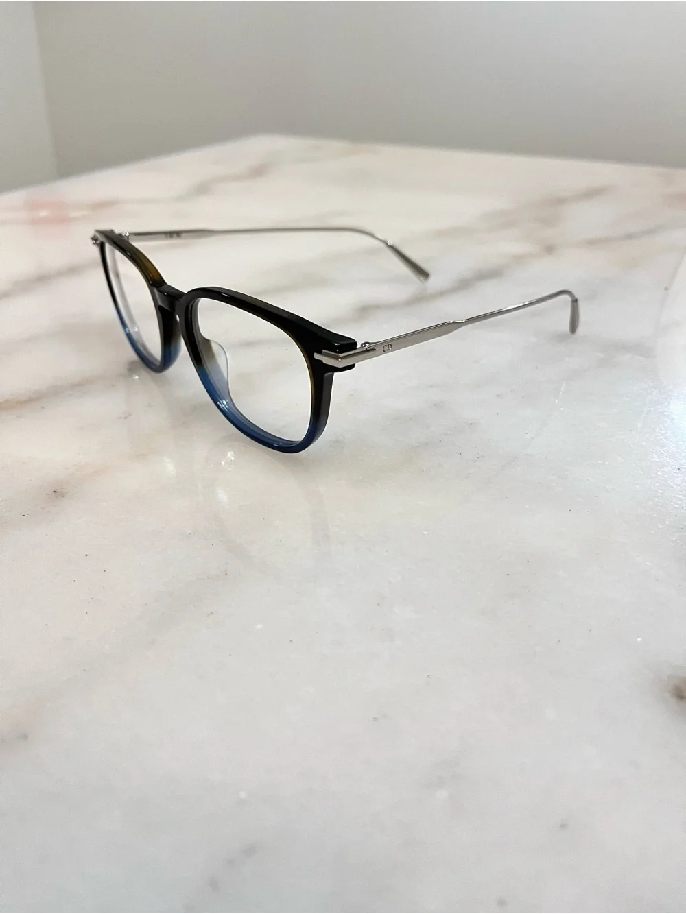 Dior Unisex Black-to-Blue Ombre Round Optical Glasses